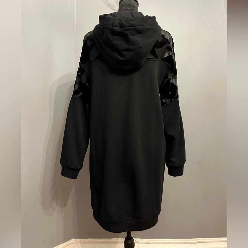 BNWOT Alexander McQueen McQ Black Hoodie Dress with Burnout Velvet Details, szXS - Picture 2 of 8